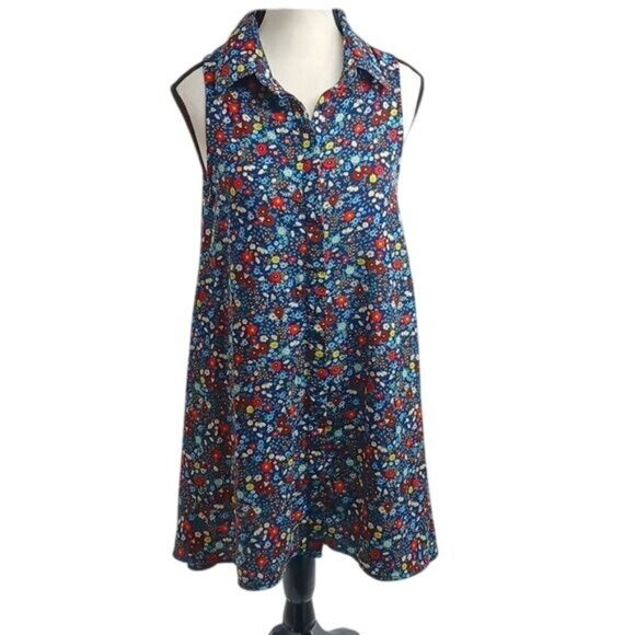 Glamorous Dress Blue Floral Sleeveless Shirt A Line Womens Size S - Picture 1 of 8